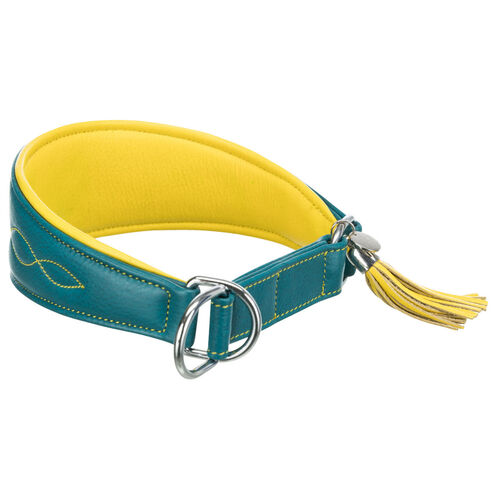 Trixie Active Comfort Halsband fr Windhunde Leder S-M 33-42cm petrol/gelb